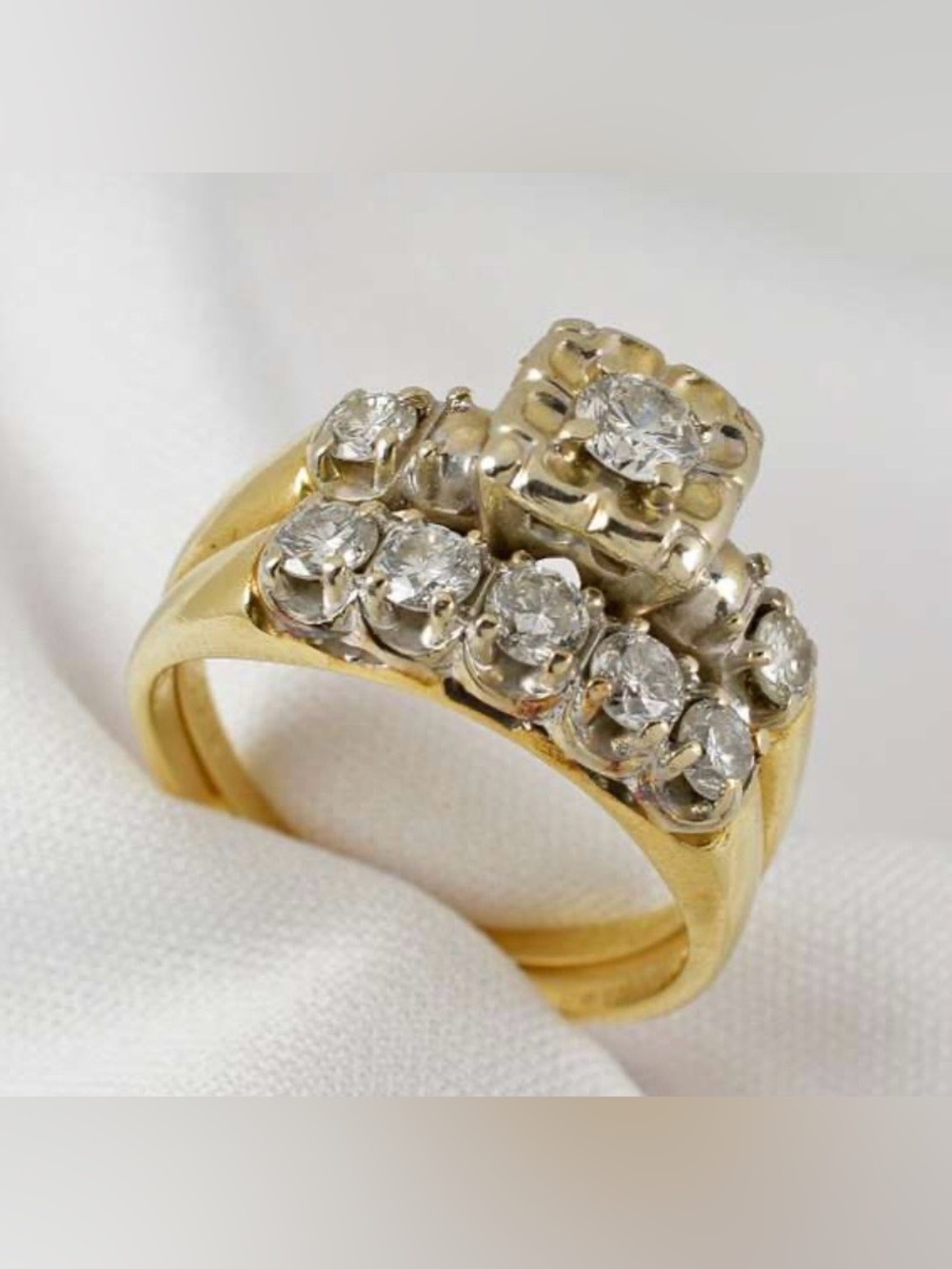 Antique Yellow Gold Diamond Cluster Engagement/Wedding Set 14k Gold